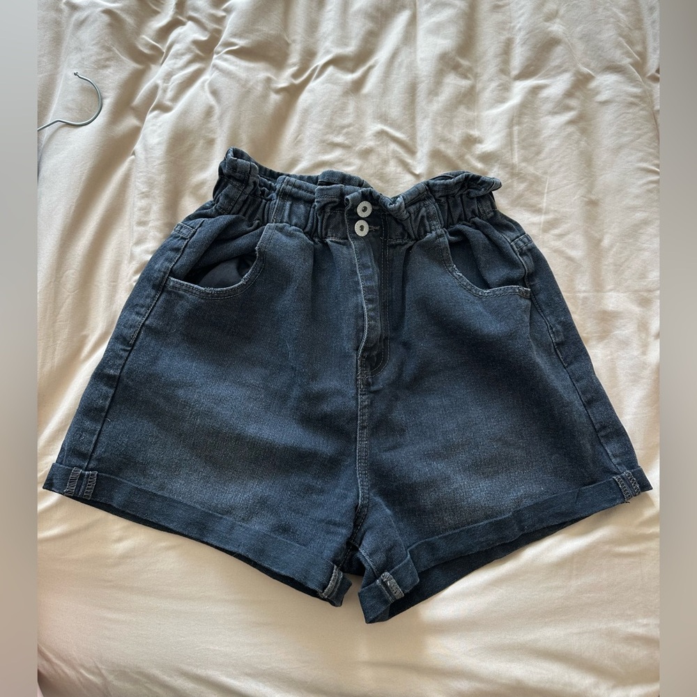 Cotton On High Waist Paperbag Denim Shorts - Washed Black